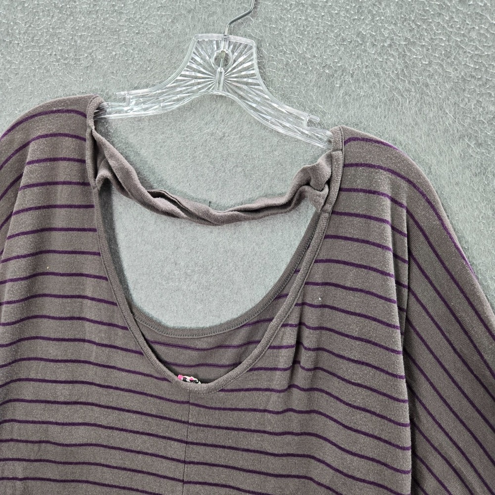 Roxy Women Top XL Gray Batwing 3/4 Sleeve Oversized Shirt Scoop Neck - Picture 7 of 9
